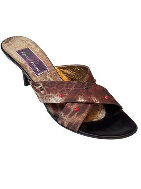 Phyllis Poland Shoes Multi-Color Abstract Print Fabric Vintage Slides